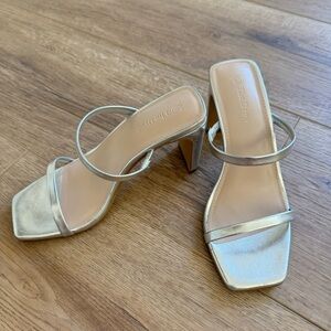 The Drop Avery Square Toe Two Strap High Heeled Sandals